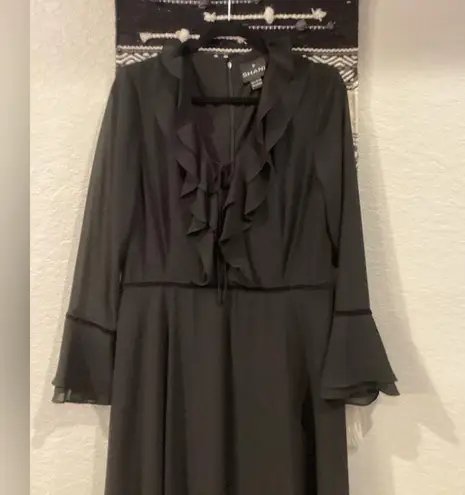 Shani Collection Ruffle Asymmetrical Long Sleeve Midi Dress Hanky Hem Black Med Size 8
