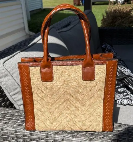 Patricia Nash , curry leather woven straw tote