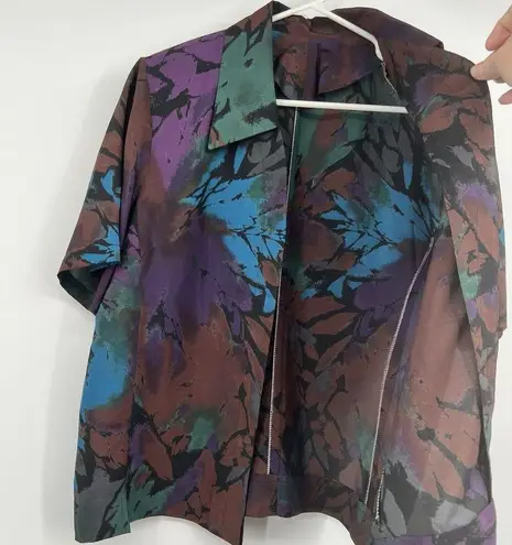 Womens VTG Art Deco 2 Piece Outfit Blouse Skirt Business Career Hawaiian 1980’s Purple Size L