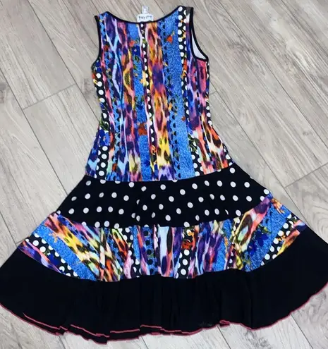 Joseph Ribkoff Woven,Dress Multicolor Patterned Dress with Polka Dot Skirt Size4