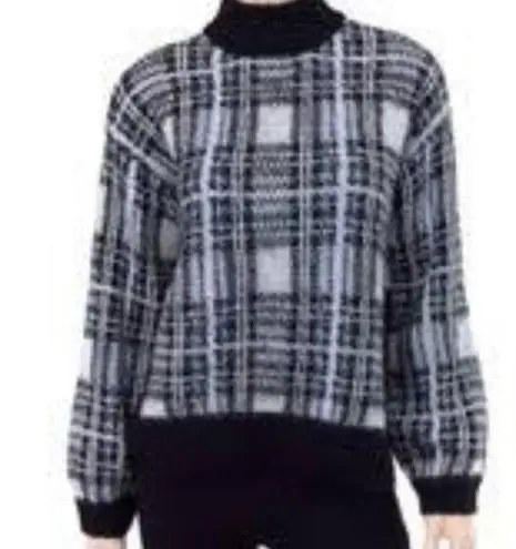 Nine West  Boxy Plaid Mock Neck Acrylic Sweater size XL