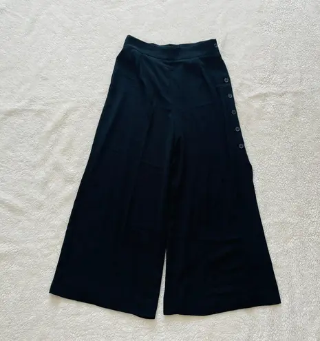 Leith Black Side Button Wide Leg Cropped Pants