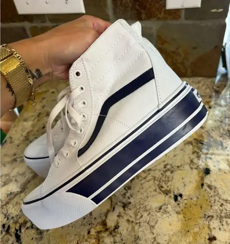 Vans  sk8-hi platform white/navy sz 9 NwOT