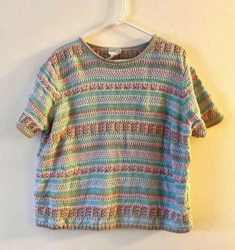 Vintage Koret Francisca Women's GrannyCore Pastel Short Sleeve Sweater Large Pink