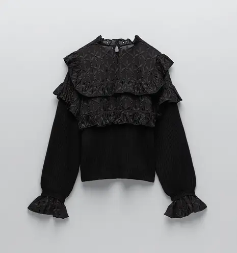 ZARA nwt black lace crochet boho bohemian black knitted sweater top