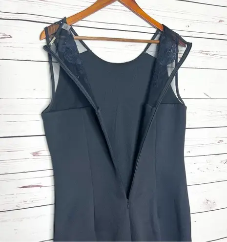 Tahari Black Sleeveless Midi Cocktail Dress Sequin Flowers Size 8 Medium