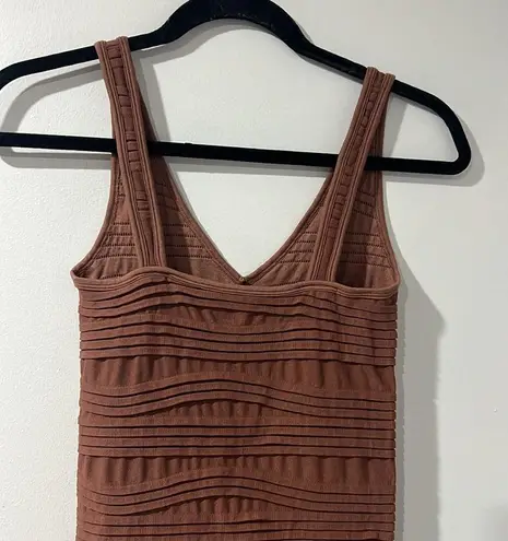 Aura Mini Dress Ribbed Tight Fitted V Neck Brown Size S/M