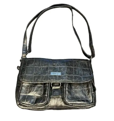 MultiSac Faux Leather Croc Gray Multi Pocket Medium Shoulder Crossbody Bag