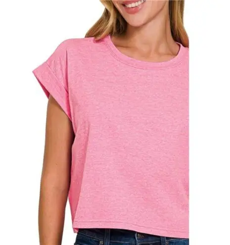 Zenana Outfitters Rolled Sleeve Crop T-Shirt