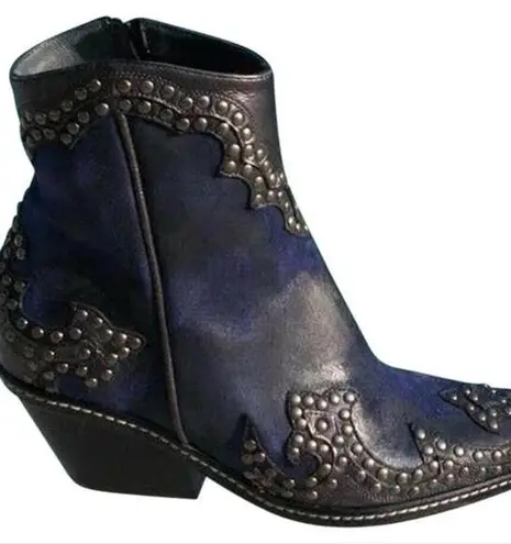Donald Pliner Western Ocean Suede Crush Metallic Leather Boot Shoe $625 NWT Blue Size 6