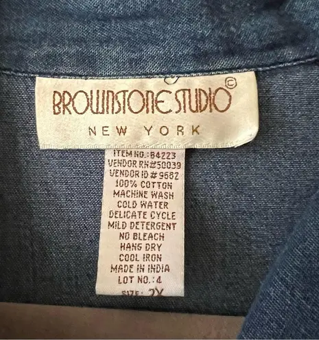 Vintage denim button up BROWNSTONE STUDIO NEW YORK errand jacket. Size 2X