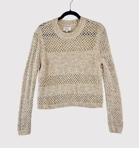 Pistola Womens Sweater Beige Caroline Multipop Crochet Long Sleeve Pullover XS