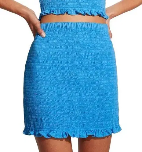 Faithfull the Brand  Esti Shirred Frill Mini Skirt in Turquoise Blue Size 8/L NWT