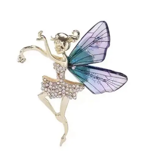 Cute New B.J. Golden Crystal Fairy Angel With Sparkly Acrylic Wings Pin Brooch Multiple