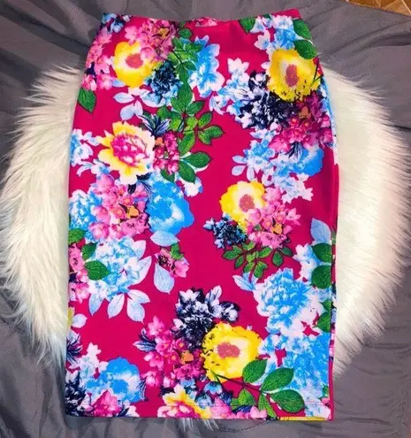 Two Piece Bodycon Pink Floral Pencil Skirt & Crop Top Set Size Small Multiple