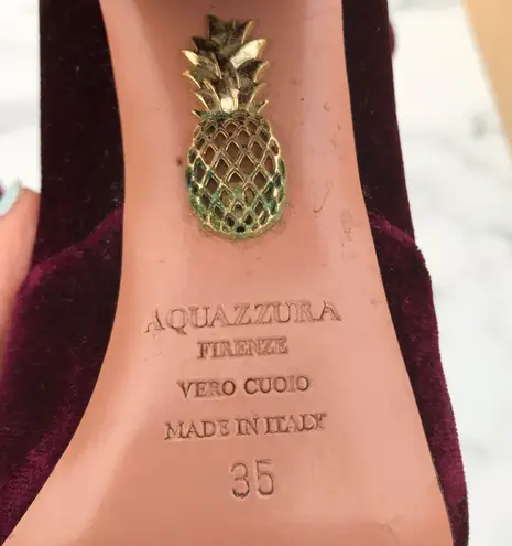 Aquazzura women’s So Me burgundy velvet ankle boot size IT 35 US 5