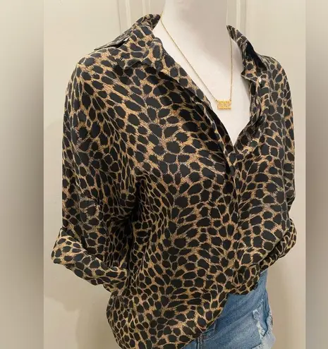 Fenn Wright Manson VTG Workshop Fenn Wright & Manson Black & Brown Leopard Print Long Sleeve Blouse