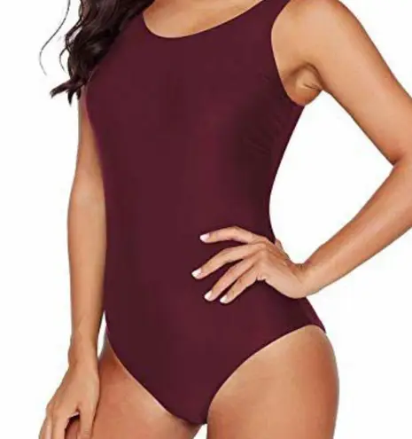 Burgundy/Wine One Piece Swimsuit with Classic Design, Criss Cross Back, New Red Size M