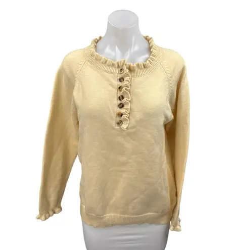 BTFBM Women's Cream Ruffle Long Sleeve Knit Button Sweatshirt Sweater Top Size M Size M