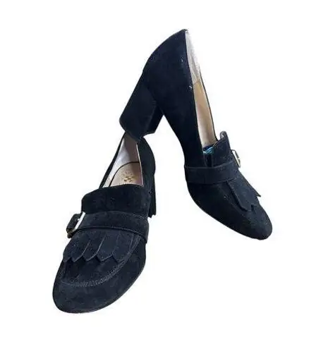 Vince Camuto  Black Giuliann Suede Buckle Detail Mid Block Heel Pumps Size 9/39