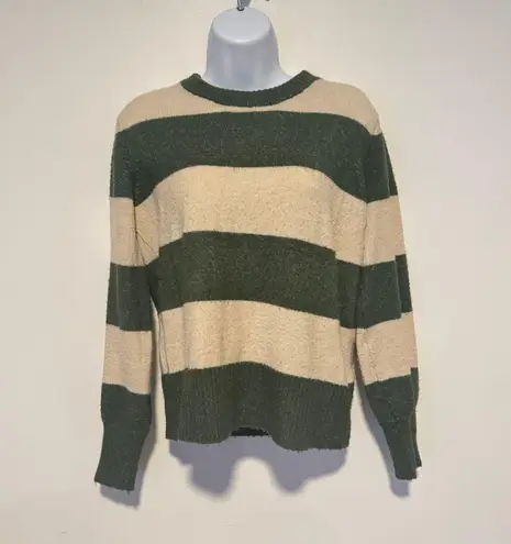 ICHI Striped Sweater Women’s Size Small Green Beige Long Sleeve Knit Pullover