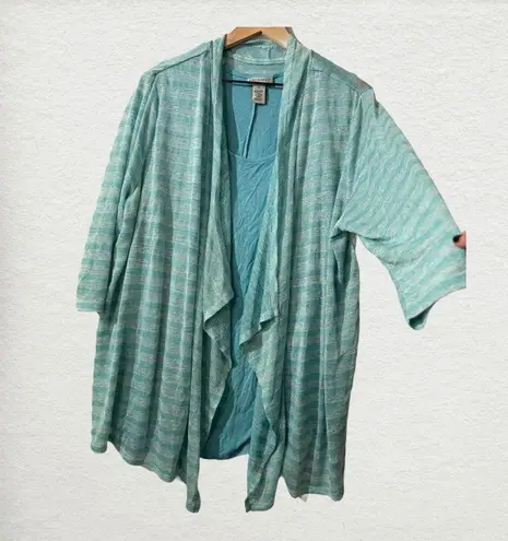 Catherines 1X Blue Striped Open Front Cardigan Tank Set Lightweight Coastal Chic