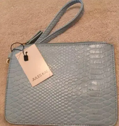Jules Kae NEW  Blue  Leather Wristlet Clutch  8”x6”