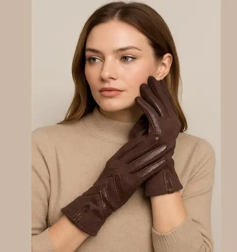Isotoner by Aris Brown Leather Gloves with Knit Back - One Size