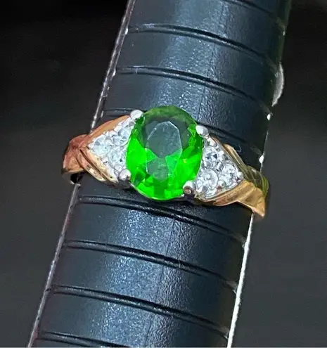 Vintage Emerald Green Birthstone Cubic Zirconia CZ Stone Gold