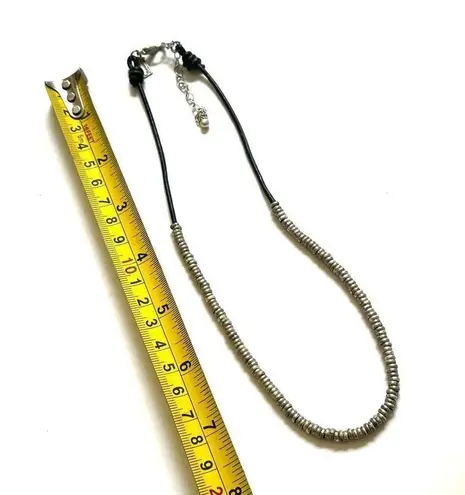 Canvas silver tone beaded necklace on black cord