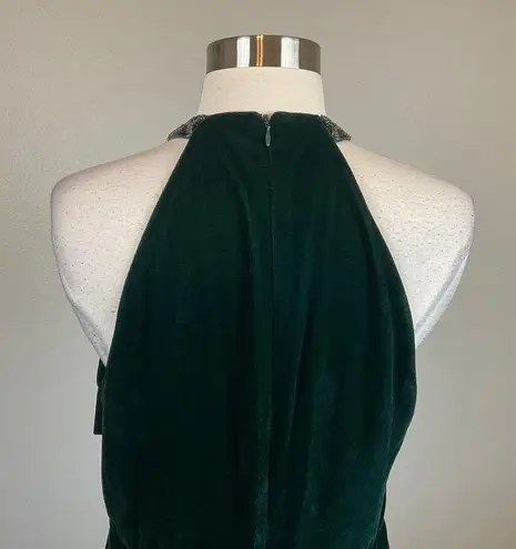 Ralph Lauren  Women's Formal Dress Size 8 Green Velvet Beaded Cut Out Long Gown