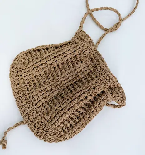 Straw Raffia Shoulder Drawstring Crossbody Hand Bag Tan