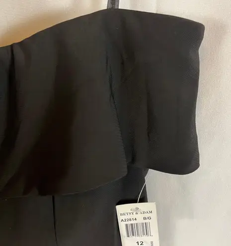 Betsy and Adam NWT Women’s Off the Shoulder Metallic Floral Black & Gold Dress Size 12