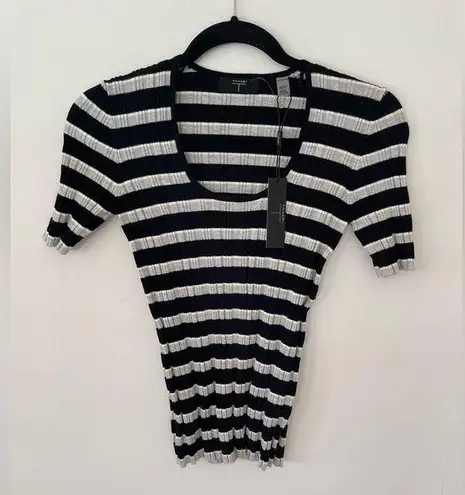 Tahari Women’s XS Top Sweater Short Sleeve Ribbed Scoop Neck Sweater Top NWT