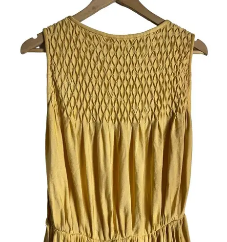 Vintage Yellow Smocked Pleated Sleeveless Midi Dress Size M Size M
