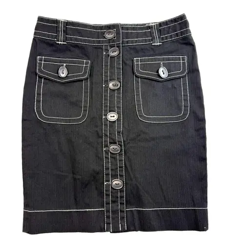 Kenzie 4 Black Buttoned Denim Skirt Midi Contrast Stitch Pockets Y2K Streetwear