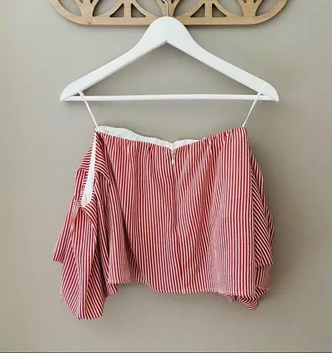 Good Luck Gem Off The Shoulder Cropped Striped Blouse Red/White Sz Small