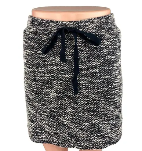 Ann Taylor LOFT Black Gray Marled Drawstring Cozy Knit Mini Pencil Skirt Size M Size M