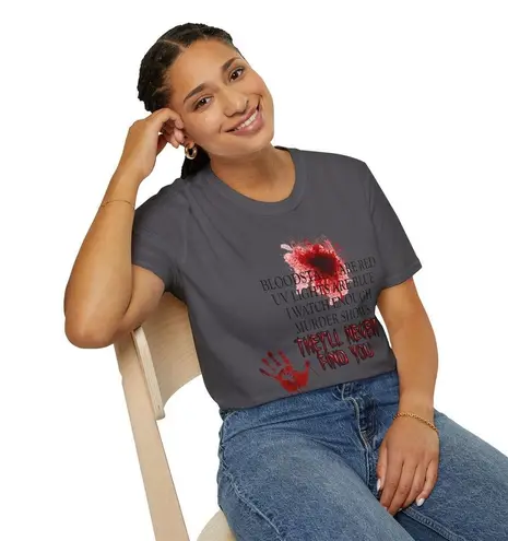 Handmade True Crime Murder Show Graphic Tee - Funny Blood Splatter Shirt Size XL
