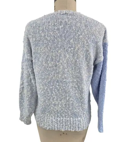 80s Vtg Needles & Yarn Grandma Acrylic Sweater Blue Rose Applique/Pearl 3D M Size M