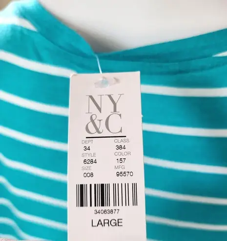 Ny&co NY& Turquiose White Stripe Vneck Swing Dress Size Large