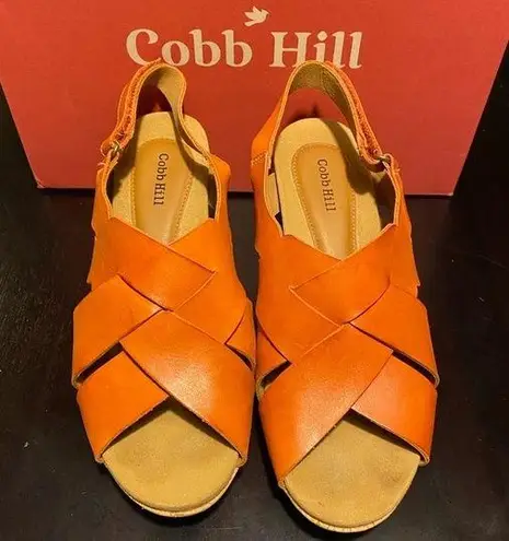 Cobb Hill by Rockport Alleah slingback wedge sandal size 9W Orange w/ cork sole