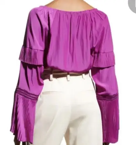 Ramy Brook Harvey Flared-Sleeve Keyhole Blouse