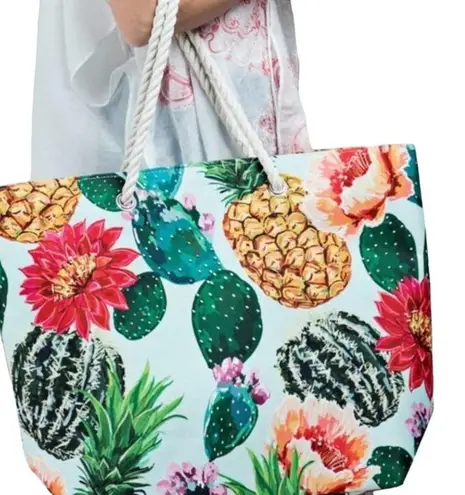 CACTUS, PINEAPPLES AND FLOWERS OH MY! LARGE TOTE BAG