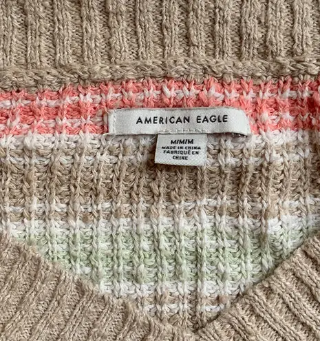 American Eagle Beige Striped V Neck Sweater