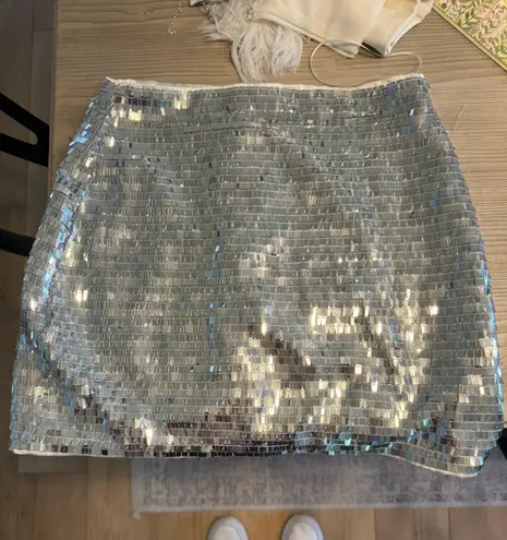 12th Tribe Sequin Silver Mini Skirt