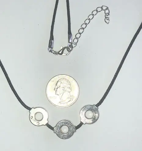 Snap It Snap On Button Black Cord Necklace with Silver Tone Accents