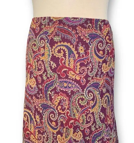 Vintage Skirt Multicolor Burgundy Blue Purple Paisley Print Boho Academia Maxi Red Size L