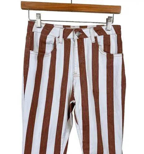 Bestto Show Stopper Full Size Run Striped Flare Leg Jeans in Cream/Rust Brown