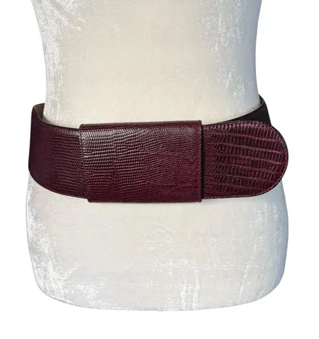 Donna Karan vintage genuine leather burgundy lizard embossed wide velcro belt M